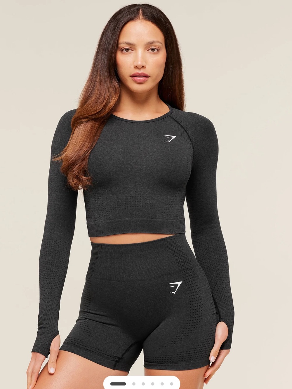 GYMSHARK | Charcoal Seamless Long Sleeve Crop Top